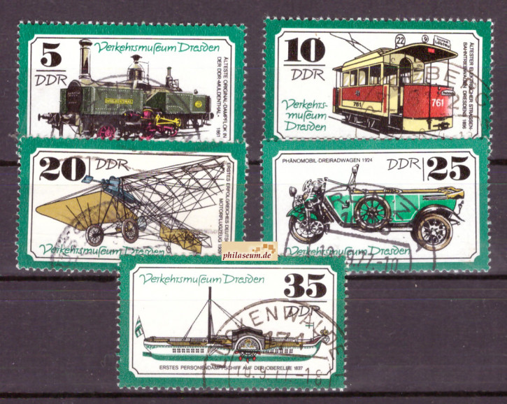 Briefmarken: DDR 1977, Mi.Nr. 2254-2258, Verkehrsmuseum Dresden, Gestempelt