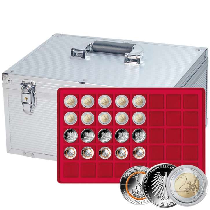 Lindner Alu-Koffer MAGNUS inklusive 10 Münztableaus für 40 Münzen bis 34 mm Ø