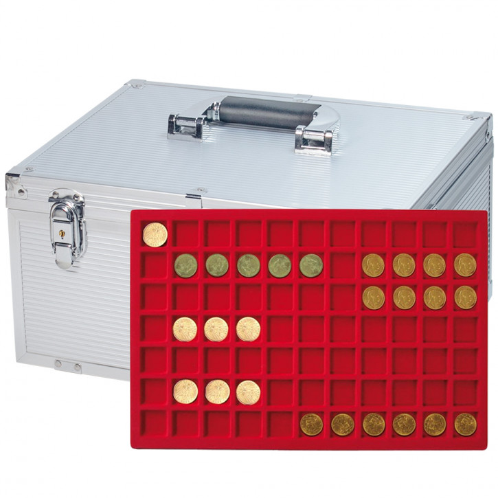 Lindner Alu-Koffer MAGNUS inklusive 10 Münztableaus für 77 Münzen bis 24 mm Ø