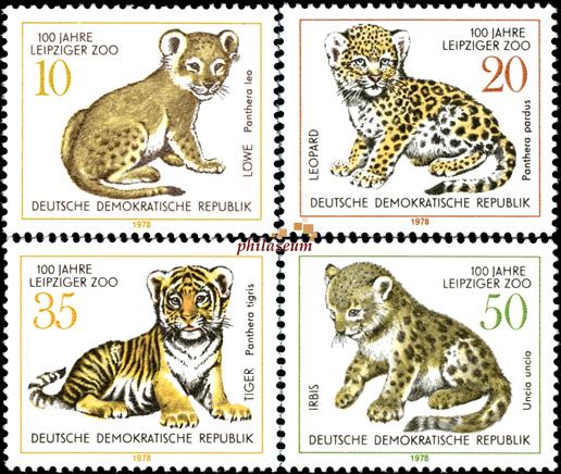 Briefmarken DDR 1978, Mi.Nr. 2322-2325, 100 Jahre ZOO Leipzig: Junge Raubkatzen. Postfrisch