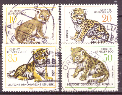 Briefmarken DDR 1978, Mi.Nr. 2322-2325, 100 Jahre ZOO Leipzig: Junge Raubkatzen. Gestempelt