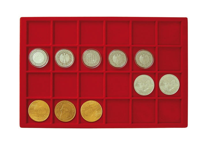 Lindner Tableau für 24 Münzen bis 45 mm Ø, rot