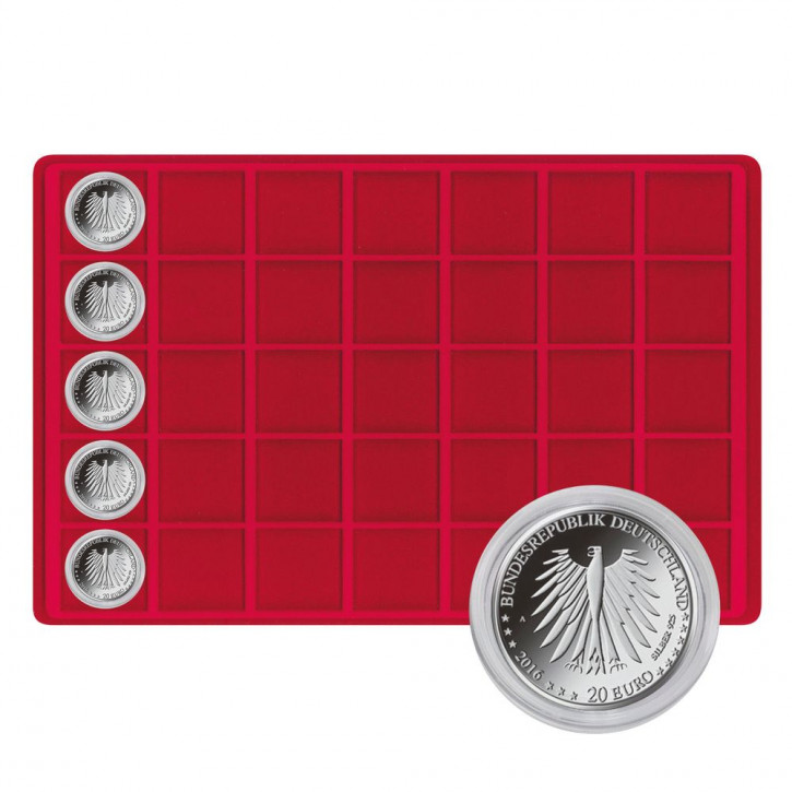 Lindner Tableau für 35 Münzen bis 39 mm Ø, rot