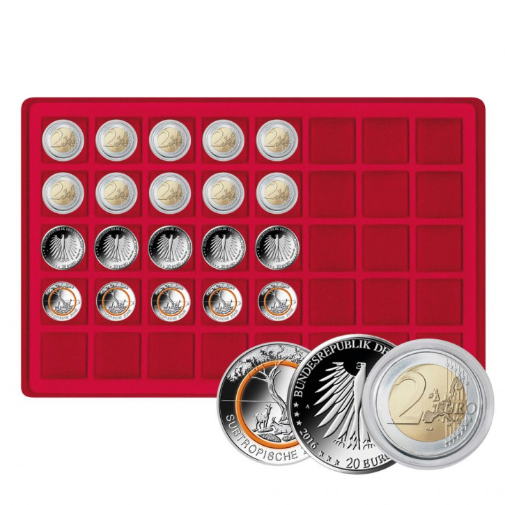 Lindner Tableau für 40 Münzen bis 34 mm Ø, rot