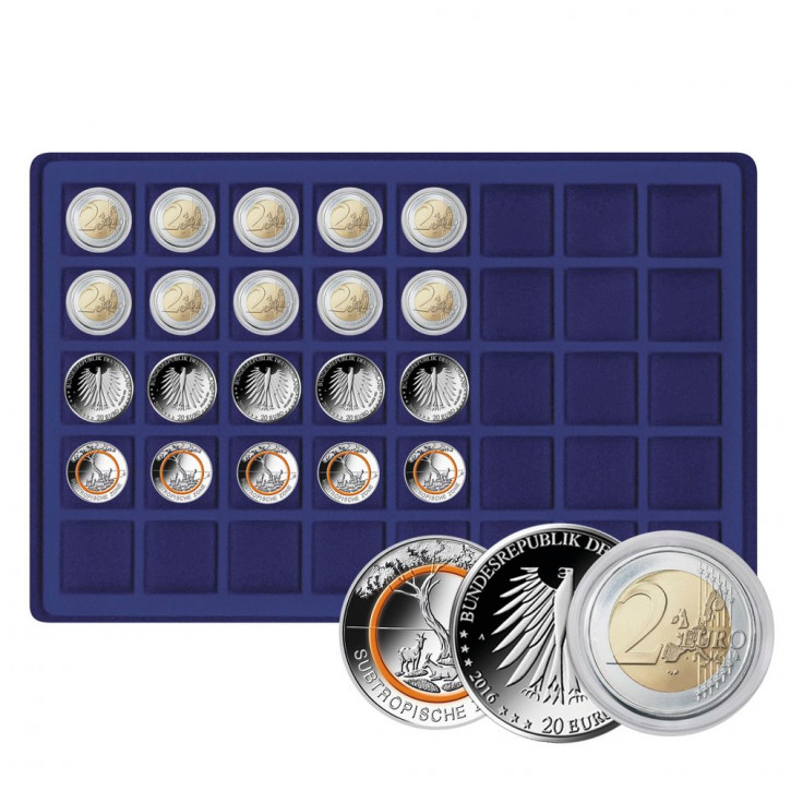 Lindner Tableau für 40 Münzen bis 34 mm Ø, dunkelblau