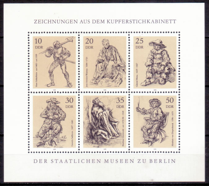 Briefmarken DDR 1978, Mi.Nr. 2347-2352 Kleinbogen, Kupferstichkabinett. Postfrisch