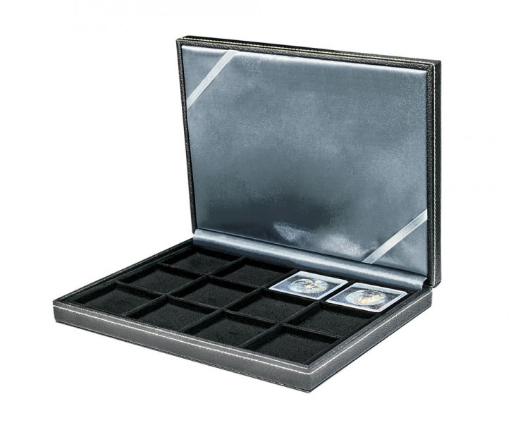 LINDNER NERA Münzkassette XM mit 12 quadratischen Fächern für Münzen/Münzkapseln bis Außen-Ø 52 mm