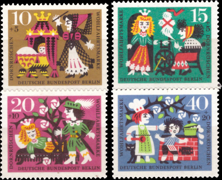 Briefmarken Berlin 1964, Mi.Nr. 237-240, Wohlfahrt: Märchen der Brüder Grimm (I): „Dornröschen“. Postfrisch