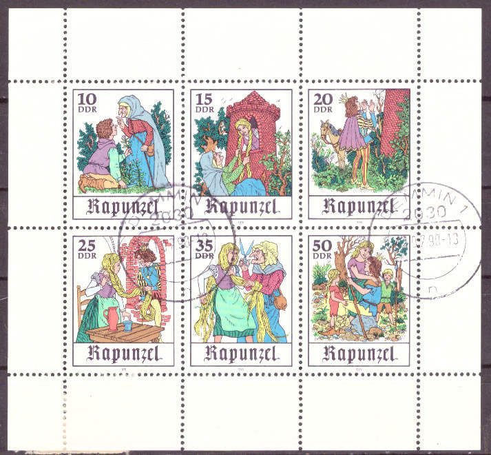 Briefmarken DDR 1978, Mi.Nr. 2382-2387 Kleinbogen, Märchen (XIII): Rapunzel. Gestempelt