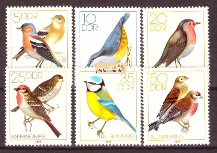 Briefmarken: DDR 1979 Mi.Nr. 2388-2393, Heimische Singvögel. Postfrisch