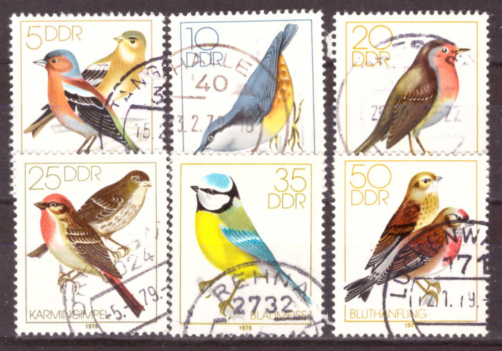 Briefmarken: DDR 1979 Mi.Nr. 2388-2393, Heimische Singvögel. Gestempelt