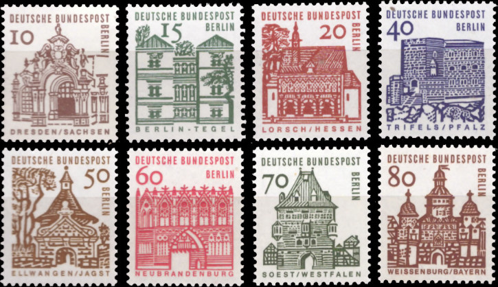 Briefmarken Berlin 1964, Mi.Nr. 242-249, Bauwerke (I) (kleines Format). Postfrisch