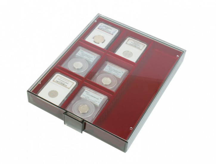 LINDNER Sammelbox RAUCHGLAS mit 3 flexibel unterteilbaren Fächern 65 x 280 x 29 mm