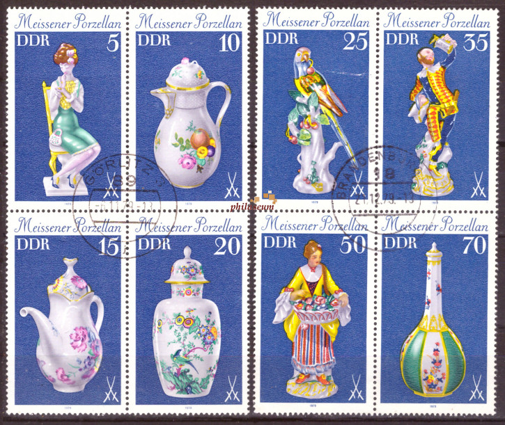 Briefmarken DDR 1979, Mi.Nr. 2464-2471 (2 Viererblocks) Meißner Porzellan (I), Gestempelt