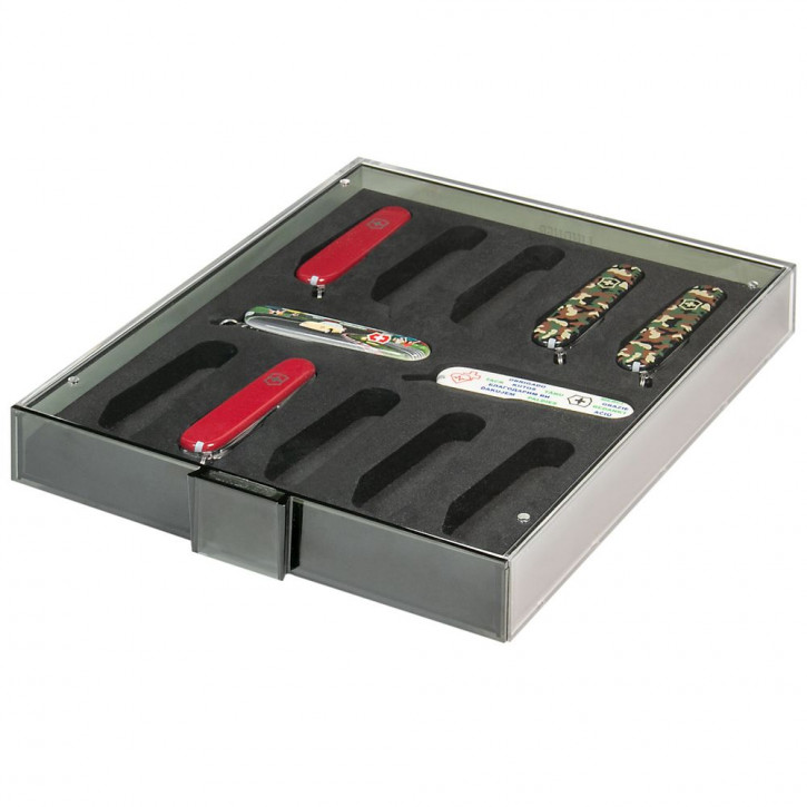 LINDNER Sammel- /Präsentationsbox für 12 schweizer Taschenmesser VICTORINOX* Modelle "Huntsman", "Mountaineer", "Tinker", "Climber" und "Spartan