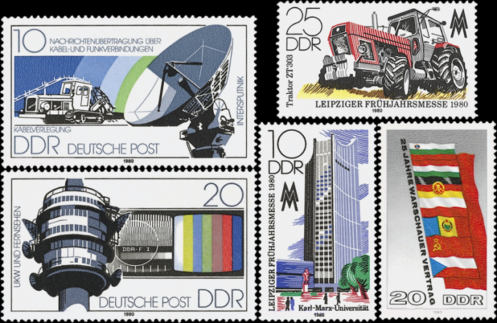Briefmarken DDR 1980, Mi.Nr. 2490-2491, 2498-2499, 2507. Postfrisch.