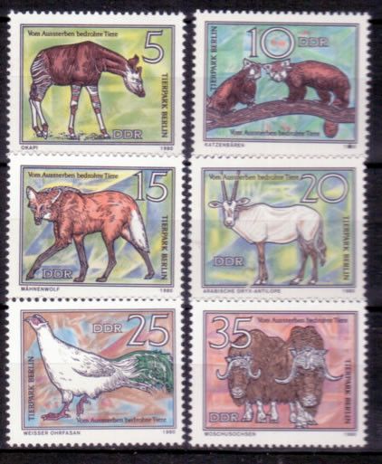 Briefmarken DDR 1980, Mi.Nr. 2522 - 2527, Vom Aussterben bedrohte Tiere (I). Postfrisch.