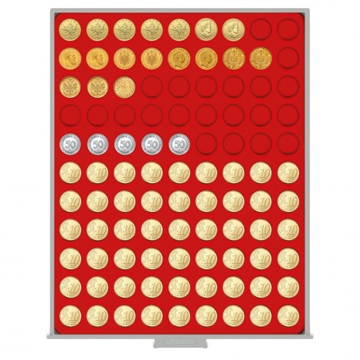 LINDNER Münzbox STANDARD mit 99 runden Vertiefungen für Münzen mit Ø20 mm