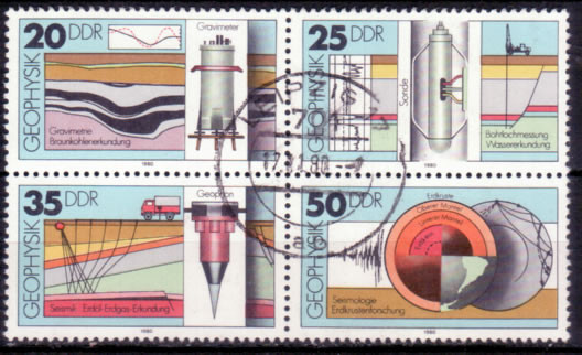 Briefmarken DDR 1980, MiNr. 2557-2560 Viererblock, Geophysik. Gestempelt.