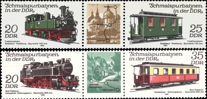 Briefmarken DDR 1980, Mi.Nr. 2562-2565 (WZd476,WZd482), Schmalspurbahnen (I), Postfrisch