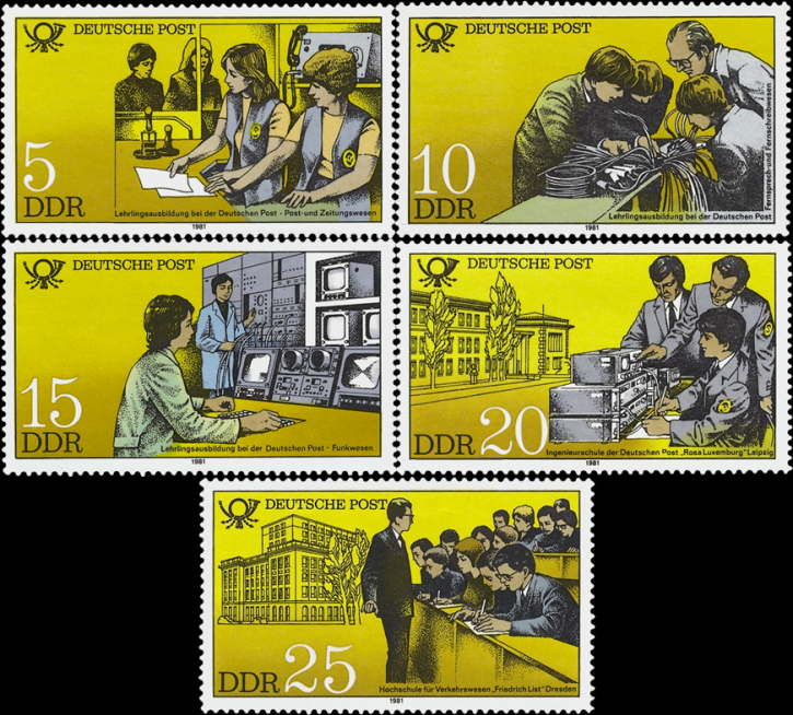 Briefmarken: DDR 1981, Mi. Nr. 2583-2587, Ausbildung Post, Postfrisch