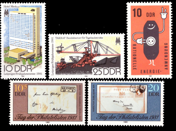 Briefmarken: DDR 1981, Lot aus Mi.Nr. 2593-2594, 2601, 2646-2647, Postfrisch