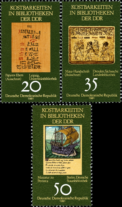 Briefmarken: DDR 1981, Mi.Nr. 2636-2638, Kostbarkeiten in Bibliotheken der DDR, Postrisch