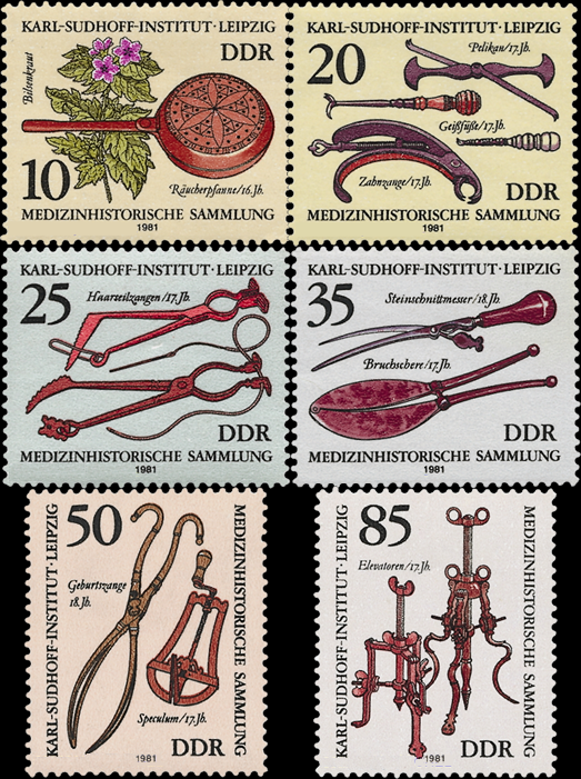 Briefmarken: DDR 1981, Mi. Nr. 2640-2645, Karl-Sudhoff-Institut, Leipzig: Medizinhistorische Sammlung, Postfrisch