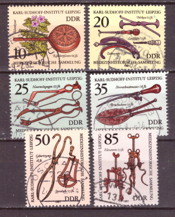 Briefmarken: DDR 1981, Mi. Nr. 2640-2645, Karl-Sudhoff-Institut, Leipzig: Medizinhistorische Sammlung, Gestempelt