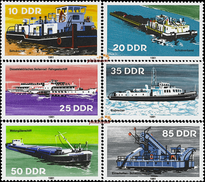 Briefmarken: DDR 1981, Mi. Nr. 2651-2656, Binnenschiffe, Postfrisch