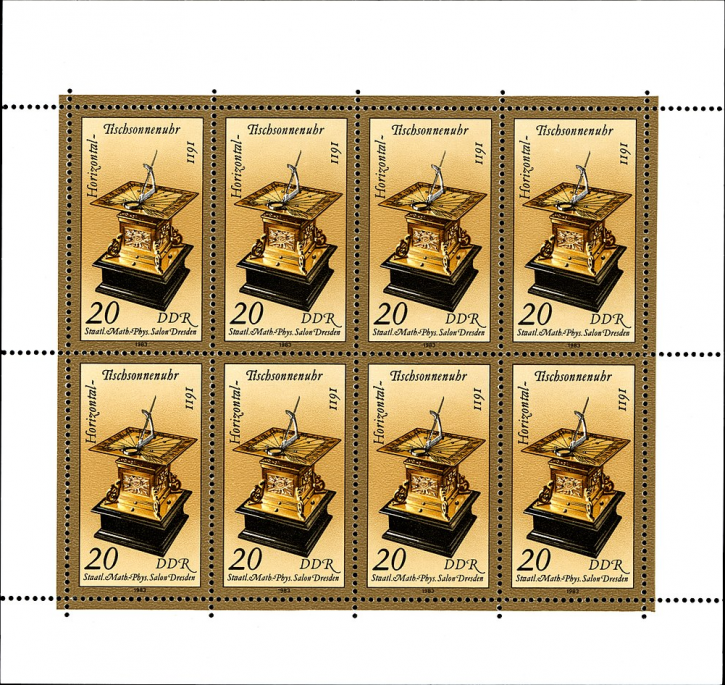 Briefmarken DDR 1983, Mi.Nr. 2798 Kleinbogen, Kostbare Sand- und Sonnenuhren, Postfrisch