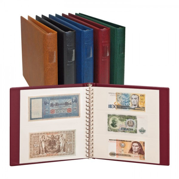 LINDNER Banknoten-Album (mit weißen Zwischenblättern) und 20 Klarsichthüllen in 5 Farben zur Auswahl