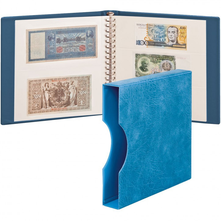 LINDNER Banknoten-Album (mit weißen Zwischenblättern) inkl. Kassette und 20 Klarsichthüllen blau