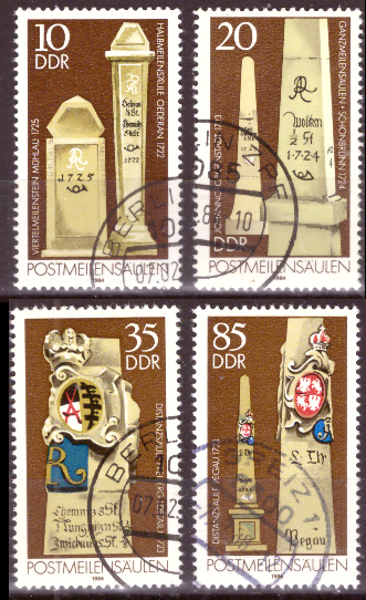 Briefmarken: DDR 1984 Mi.Nr. 2853-2856, Postmeilensäulen, Gestempelt