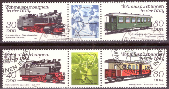 Briefmarken: DDR 1984, Mi.Nr. 2864-2867 (WZd577, WZd583) , Schmalspurbahnen (IV). Gestempelt