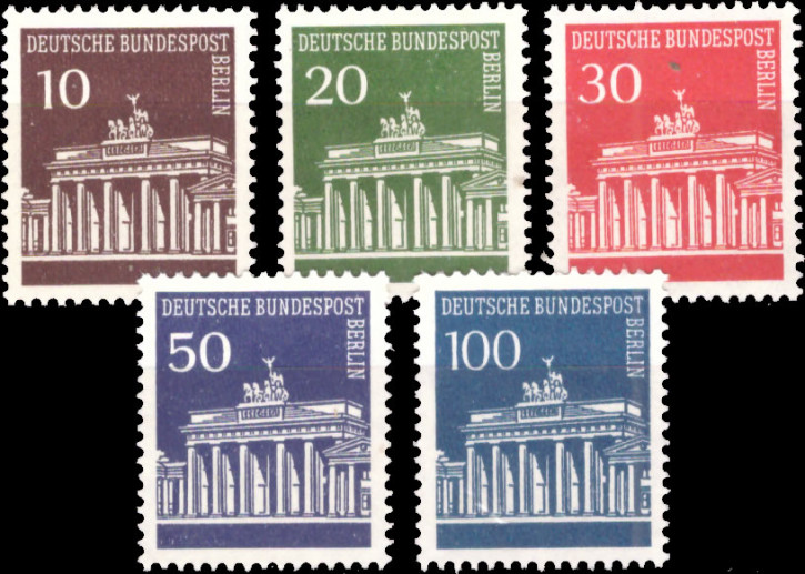 Briefmarken Berlin 1966, Mi.Nr. 286-290, Freimarken: Brandenburger Tor. Postfrisch