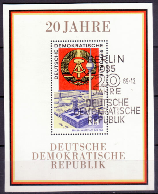 Briefmarken DDR 1969, Mi. Nr. Block 28, 20 Jahre DDR. Gestempelt