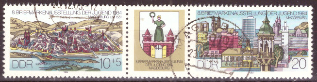 Briefmarken: DDR 1984, Mi.Nr. 2903-2904 (WZd609 Dreierstreifen), Briefmarkenausstellung. Gestempelt