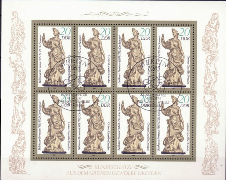 Briefmarken: DDR 1984 Mi.Nr. 2906II Odr., Kleinbogen, Grünes Gewölbe Dresden, Gestempelt