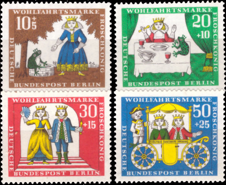Briefmarken Berlin 1966, Mi.Nr. 295-298, Wohlfahrt: Märchen der Brüder Grimm (III): „Der Froschkönig“. Postfrisch