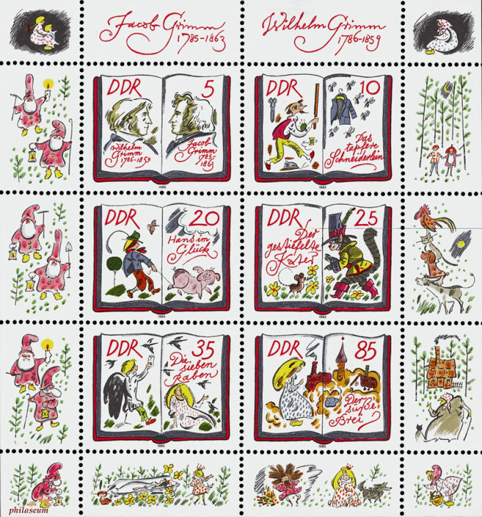 Briefmarken DDR 1985: Mi.Nr. 2987 - 2992 Kleinbogen, Märchen (XV): Brüder Grimm. Postfrisch