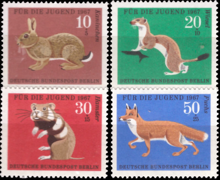 Briefmarken Berlin 1967, Mi.Nr. 299-302, Jugend: Pelztiere. Postfrisch