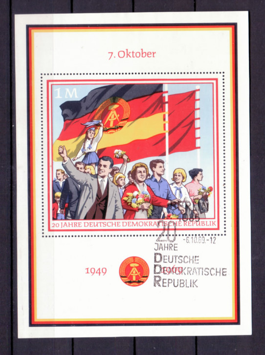 Briefmarken DDR 1969, Mi. Nr. Block 29, 20 Jahre DDR (II). Gestempelt