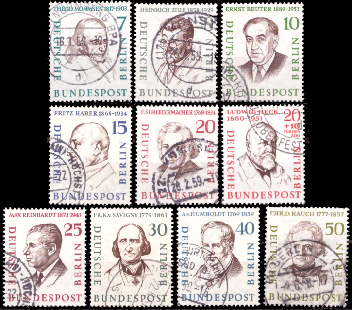 Briefmarken Berlin 1957 Mi.Nr. 163-172, Männer aus der Geschichte Berlins (II). Gestempelt
