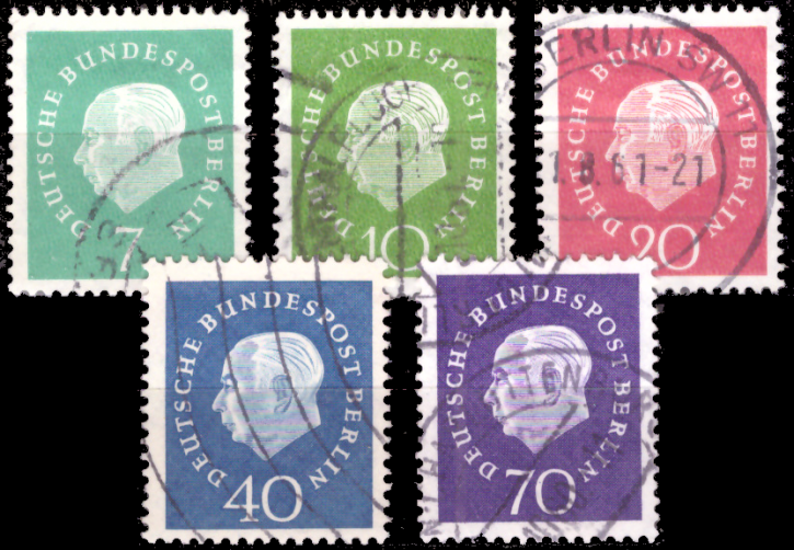 Briefmarken Berlin 1959 Mi.Nr. 182-186, Freimarken: Theodor Heuss. Gestempelt