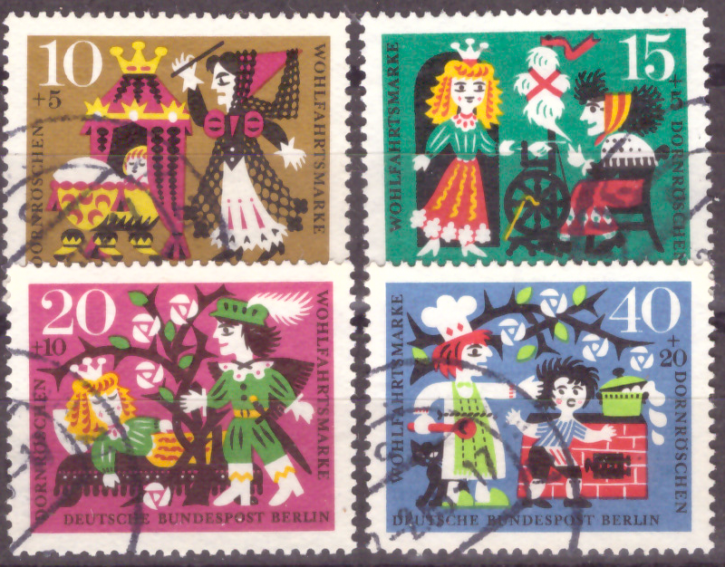 Briefmarken Berlin 1964, Mi.Nr. 237-240, Wohlfahrt: Märchen der Brüder Grimm (I): „Dornröschen“. Gestempelt