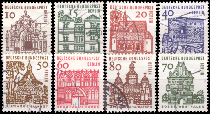 Briefmarken Berlin 1964, Mi.Nr. 242-249, Bauwerke (I) (kleines Format). Gestempelt
