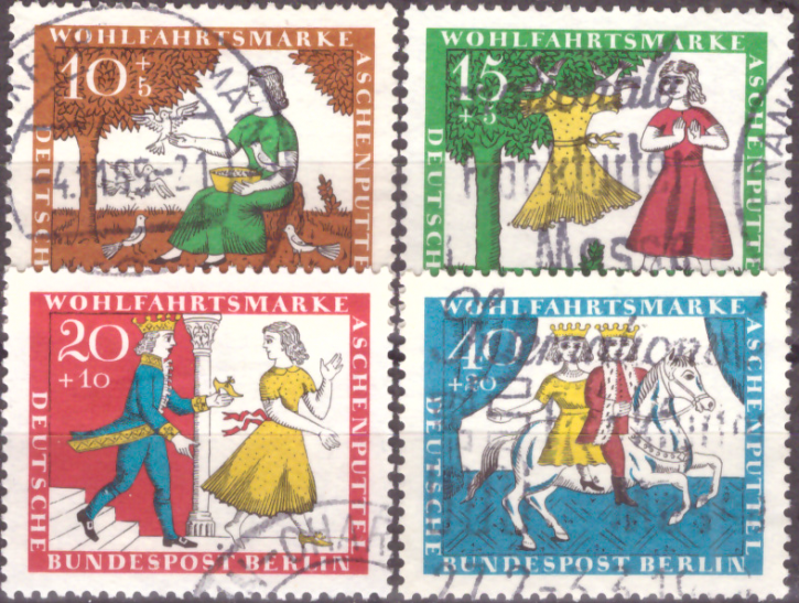 Briefmarken Berlin 1965, Mi.Nr. 266-269, Wohlfahrt: Märchen der Brüder Grimm (II): „Aschenputtel“. Gestempelt