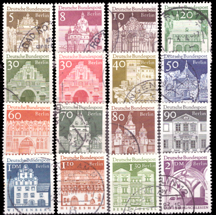 Briefmarken Berlin 1966, Mi.Nr. 270-285, Freimarken: Deutsche Bauwerke (II). Gestempelt