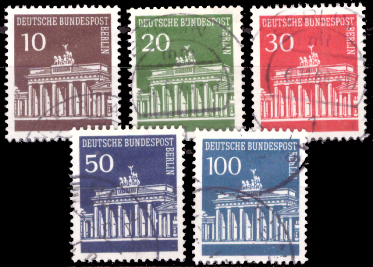 Briefmarken Berlin 1966, Mi.Nr. 286-290, Freimarken: Brandenburger Tor. Gestempelt
